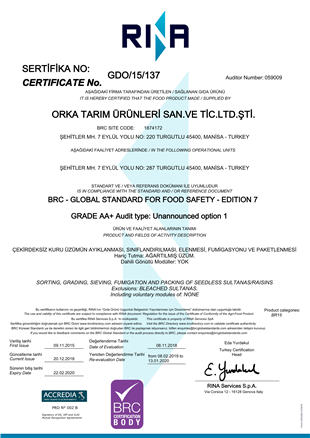 BRC Certificate_Orka Tarım